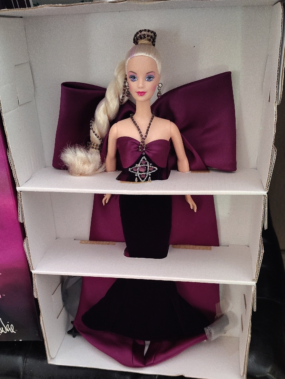 Vintage 1996 Elegant Purple Evening Gown Doll with Statement Bow